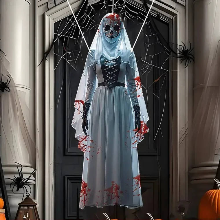 Hanging Halloween horror bride decoration in white