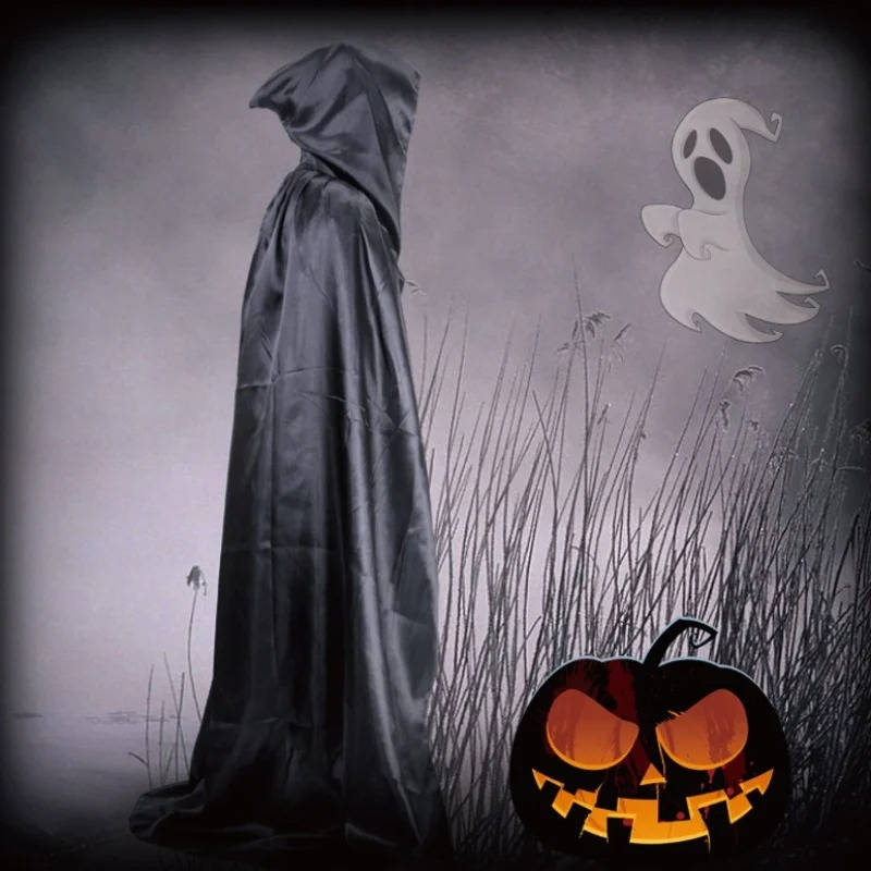 Hooded Horror Halloween Cape | Soft Polyester With Deep Drawstring Hood | Black Or Purple, 51 To 67 In Lengths