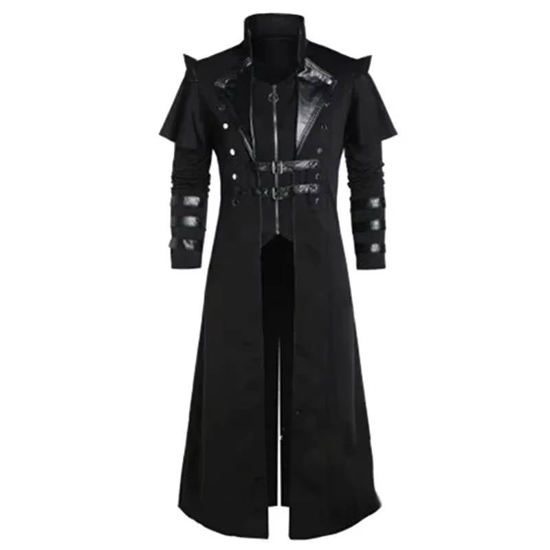 Mens Gothic Victorian Halloween Jacket | Polyester With Faux Leather Trim and 2 Inner Pockets | Black or Gray, S to 5XL