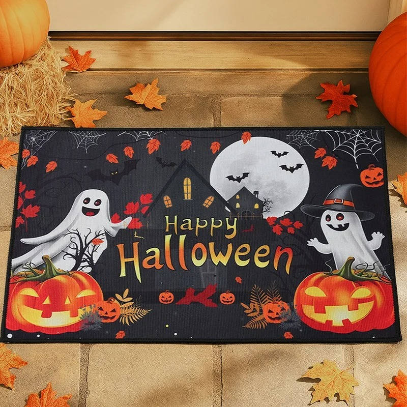 Spooky Halloween doormat laid flat showing the full print