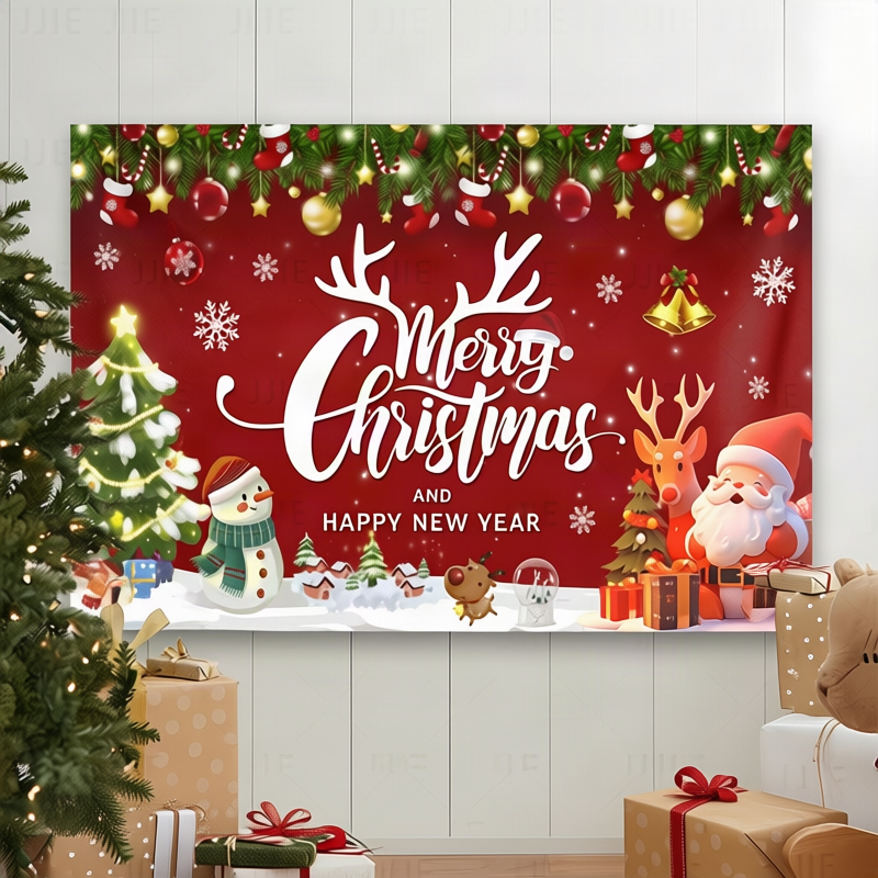 Christmas Wall Art on Canvas with a Family Motif | Festive Xmas Tapestry in 110 x 180 cm | Holiday Decor in Several Designs