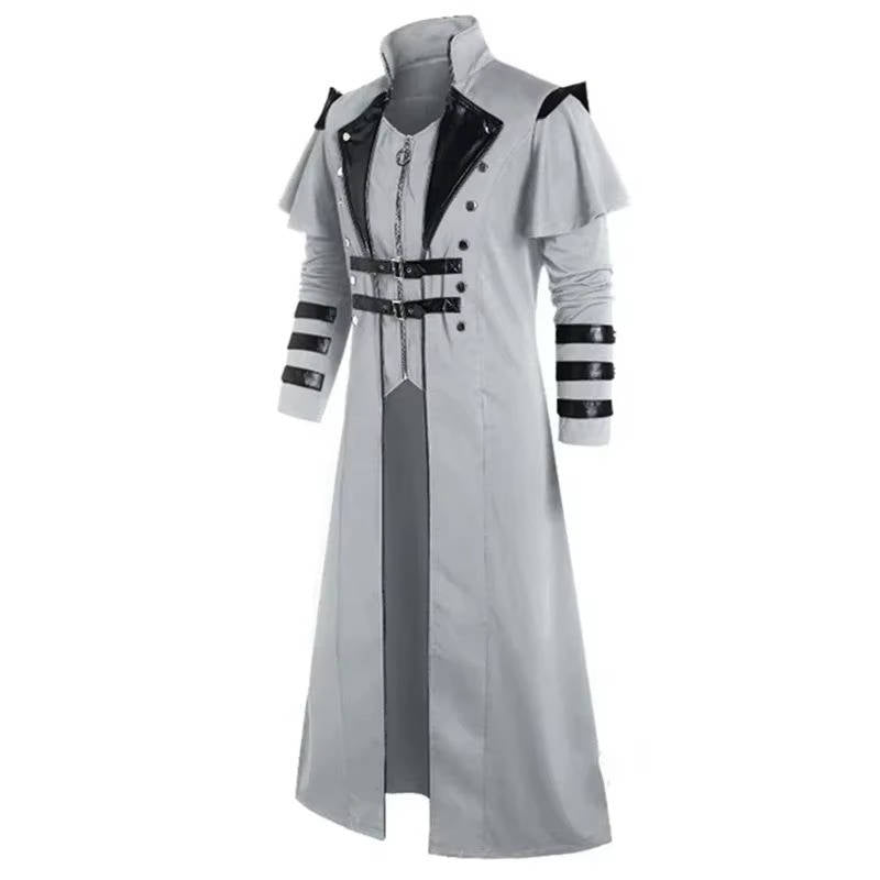 Mens Gothic Victorian Halloween Jacket | Polyester With Faux Leather Trim and 2 Inner Pockets | Black or Gray, S to 5XL