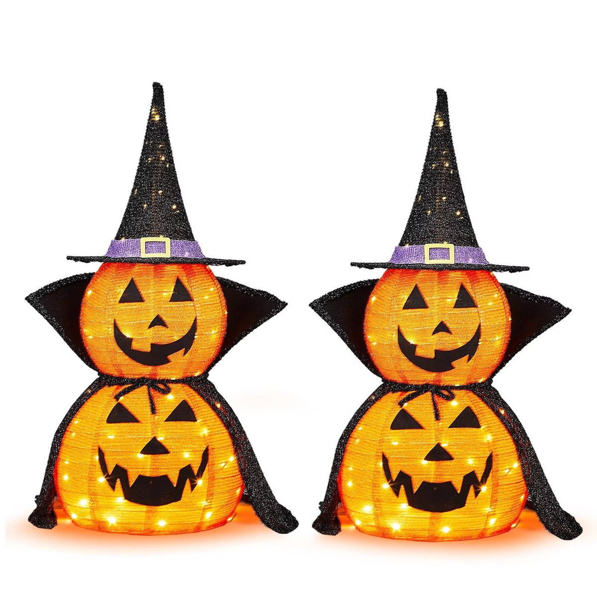 Lighted Halloween Pumpkin Set Of 2 | 3 Ft Tall With 176 Warm White LEDs Each | Collapsible Metal Frame, No Tools