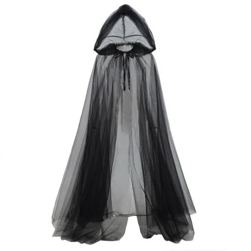 Hooded Witch Cape Halloween Costume | Layered Black Tulle With Dramatic Hood | One Size, Trim To Length, Machine Wash