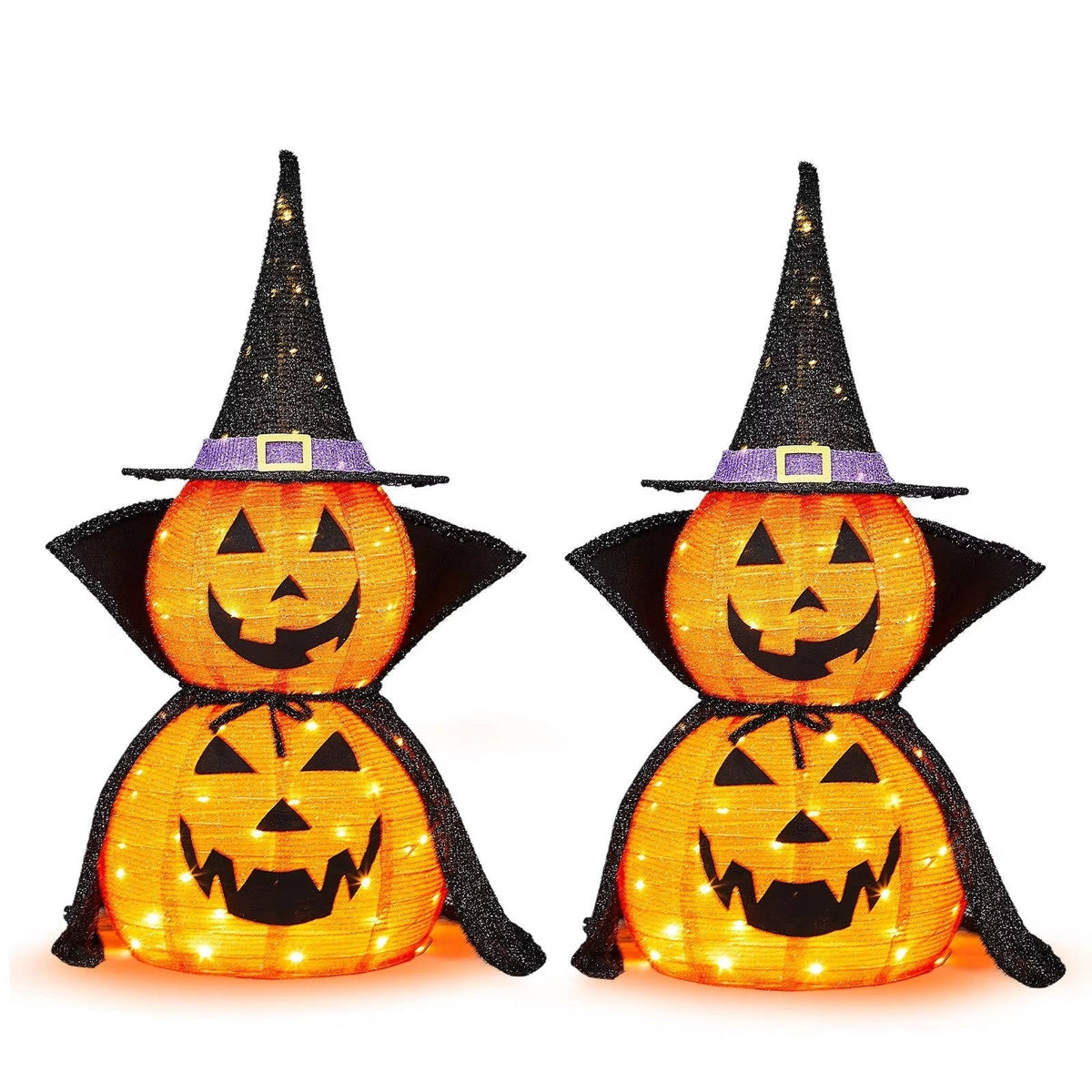 Metal frame and pole assembly for the collapsible lighted pumpkin
