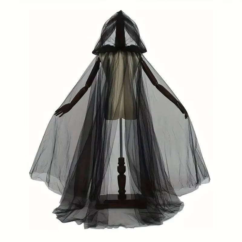 Hooded Witch Cape Halloween Costume | Layered Black Tulle With Dramatic Hood | One Size, Trim To Length, Machine Wash