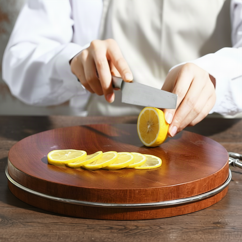 Round End Grain Cutting Board in Ironwood | Steel Hoop or Carry Handle | 11 Diameters from 9.4 to 18.9 in