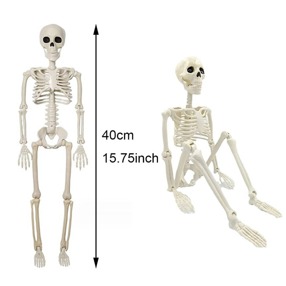 Posable skeleton Halloween decoration displayed on a porch