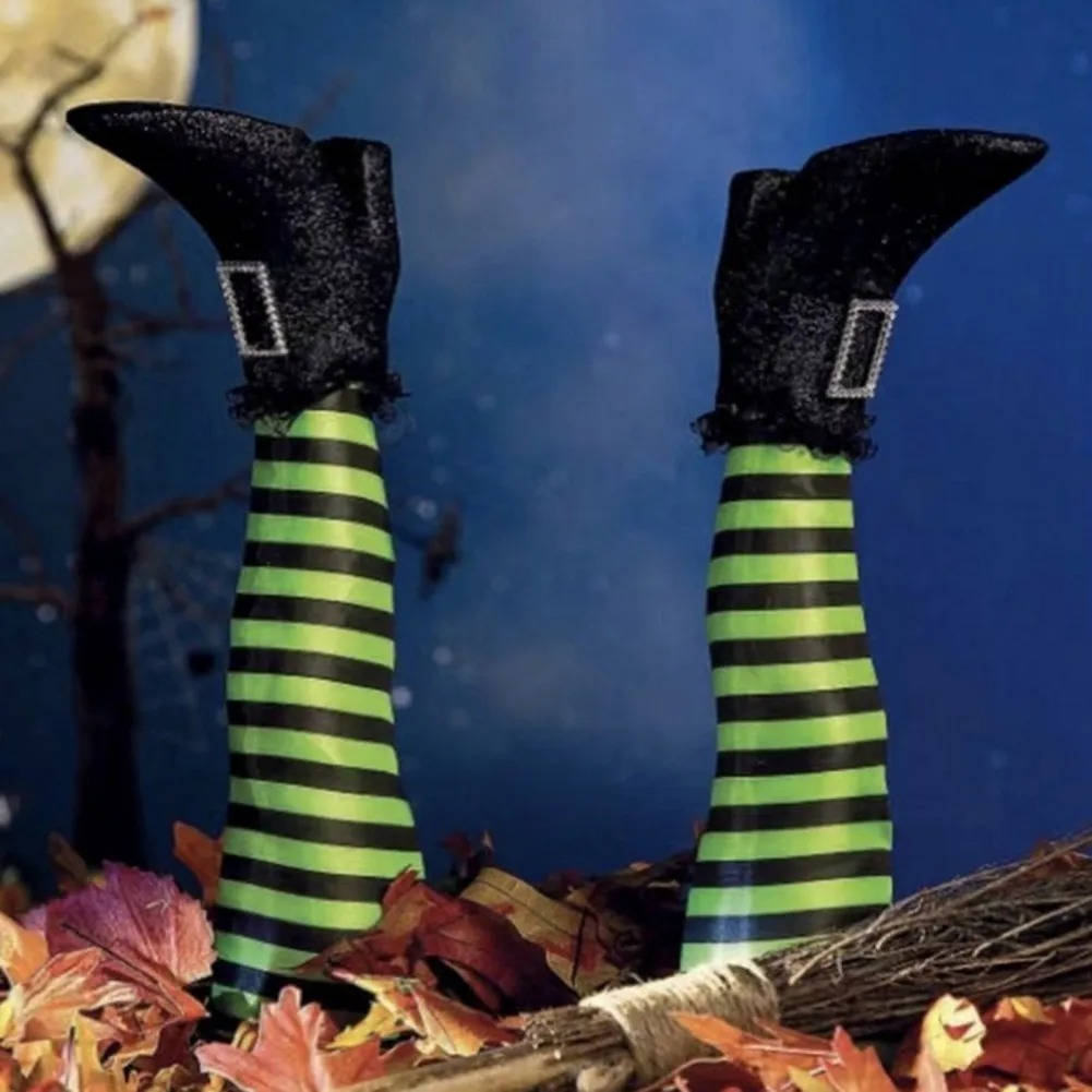 Witch Legs Halloween Yard Stake | Striped Stockings And Pointed Shoes In 5 Colors | Weather Resistant, No Tools