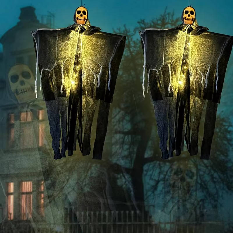 Detailed Halloween skull decoration lit by built-in LEDs