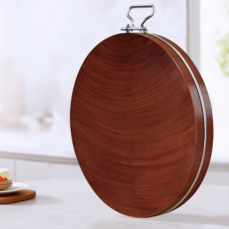 Round End Grain Cutting Board in Ironwood | Steel Hoop or Carry Handle | 11 Diameters from 9.4 to 18.9 in