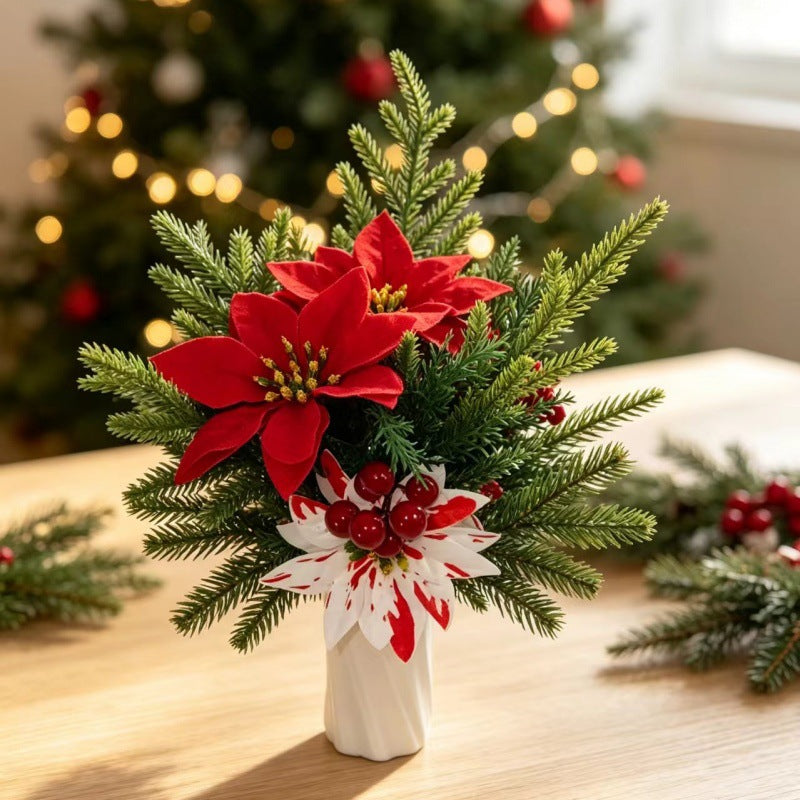 Mini Christmas Tree Arrangement in a Vase, 8 in Tall | Plastic and Wood Build for Desks and Shelves | Four Designs