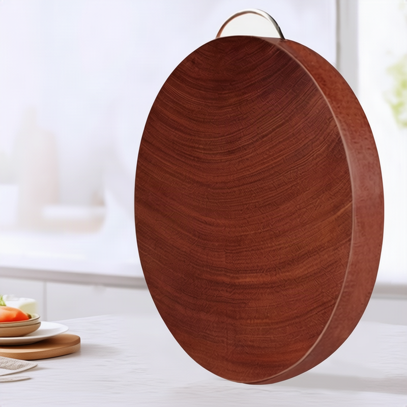 Round End Grain Cutting Board in Ironwood | Steel Hoop or Carry Handle | 11 Diameters from 9.4 to 18.9 in