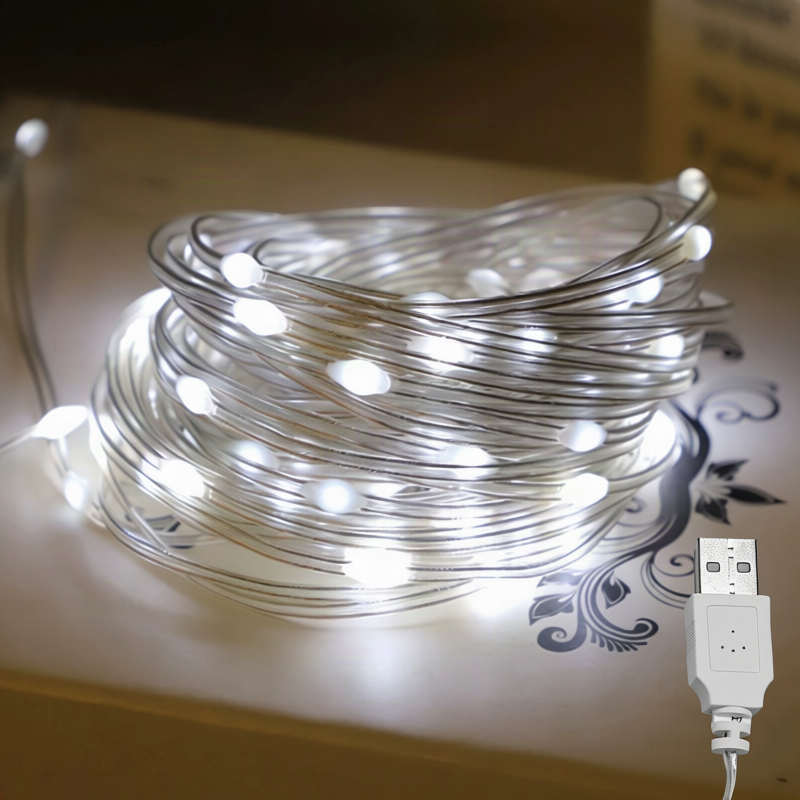 LED Christmas String Lights on Copper Wire, 10 m with 100 LEDs | USB or Battery Powered Xmas Fairy Glow | Festive Outdoor Decor