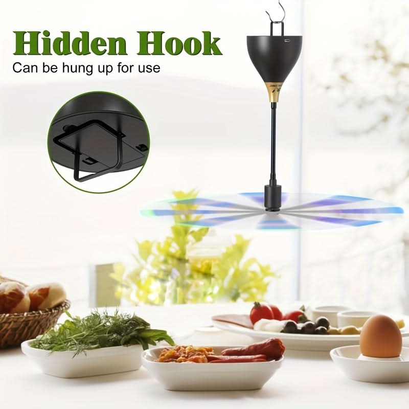 Tabletop Fly Fan for Outdoor Dining | Rotating Blades, USB Rechargeable | Quiet Insect Control for Picnics and BBQs
