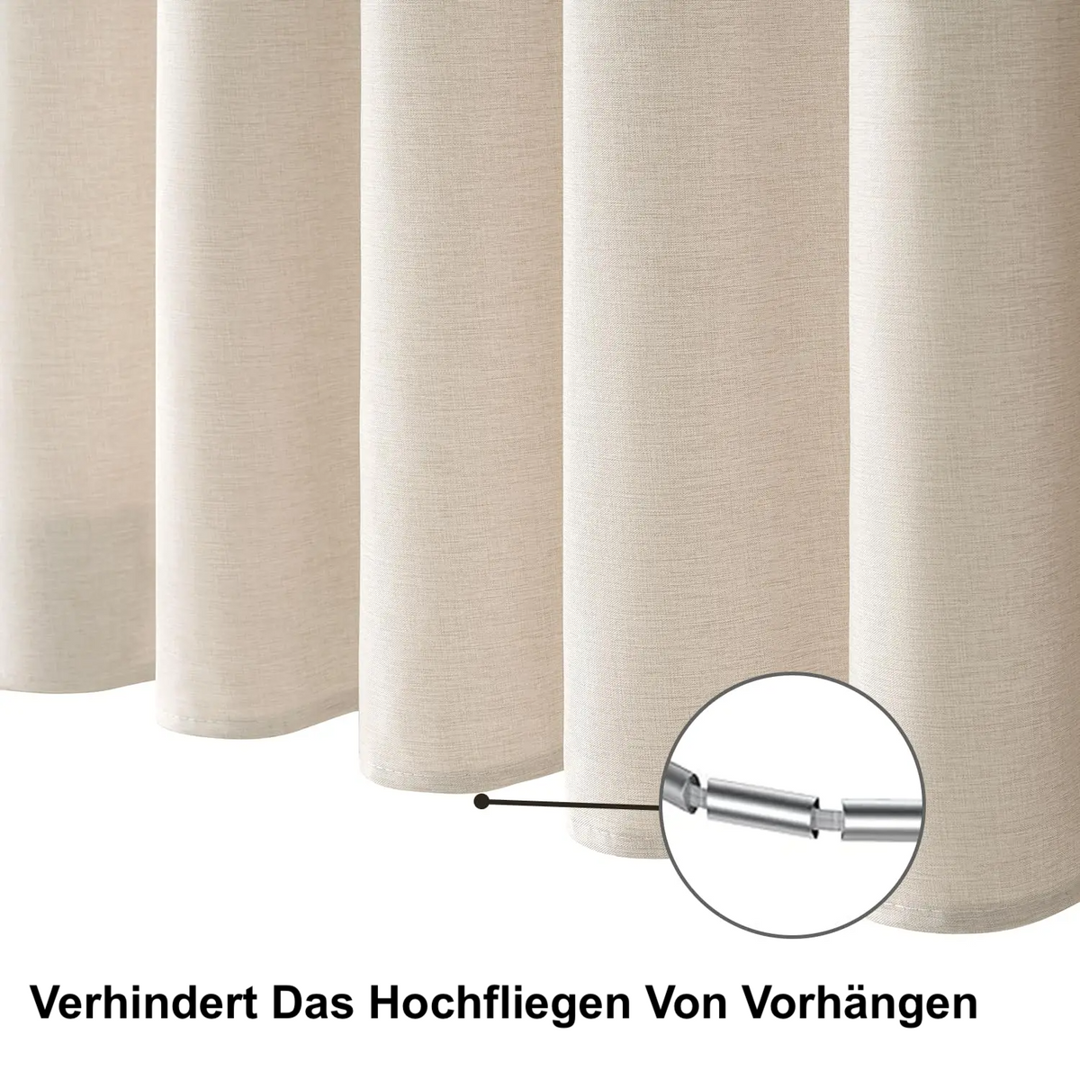Beige Shower Curtain in a Thick Linen Look, Water Repellent | Black Metal Hooks Included | Quick Drying, Washable