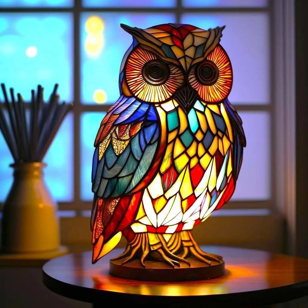 Table Lamp with Artistic Animal Base and Stained Glass Shade – Decorative Table Lighting