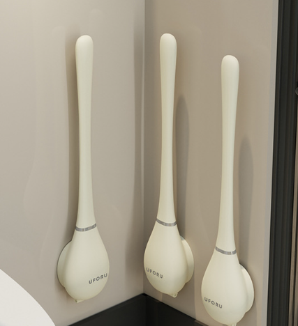 Flat Head Toilet Brush in Silicone | Wall Mounted Holder with an Adhesive Pad | Five Colors, Tips Dry Quickly After Use