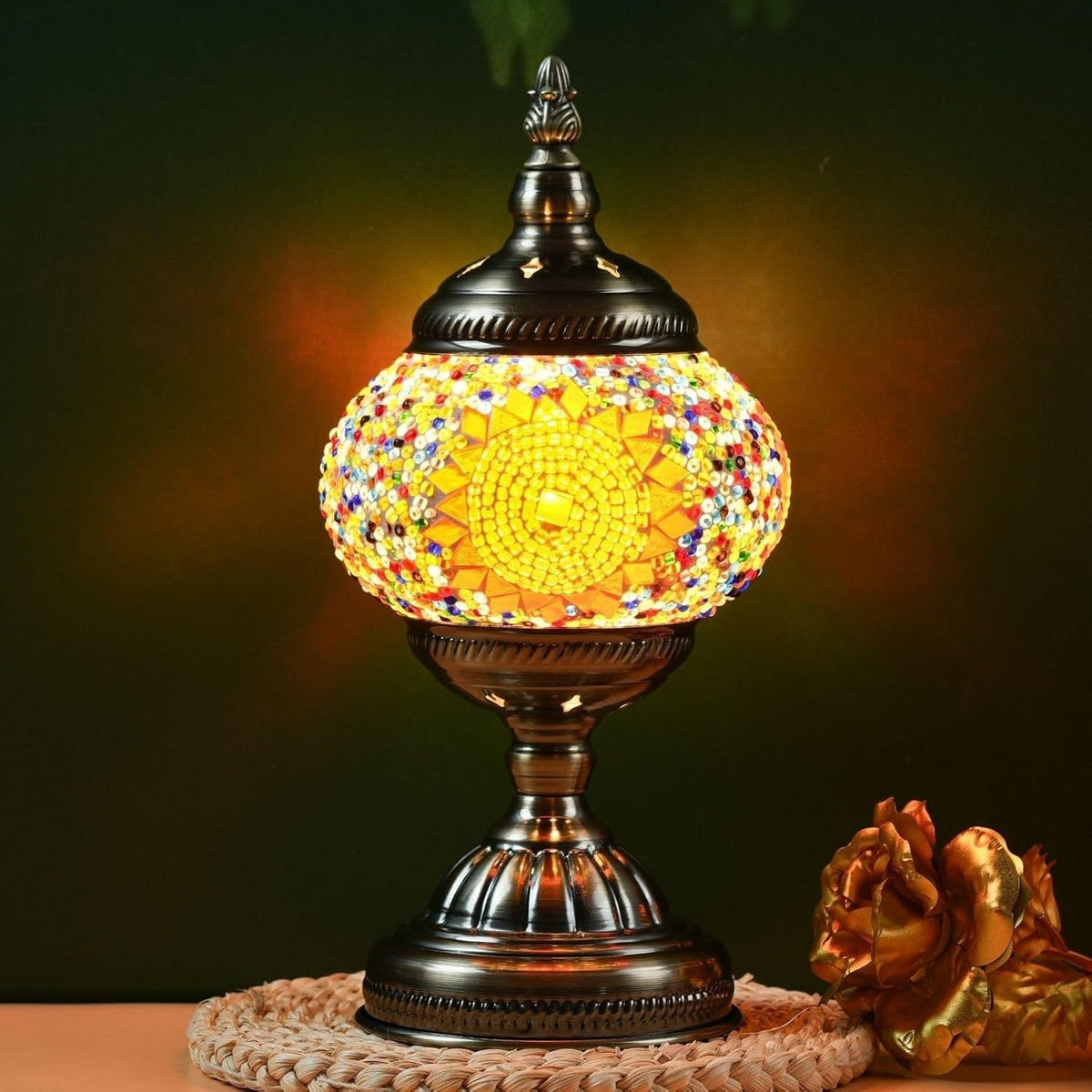 Sunflower orange mosaic stained glass pumpkin lamp