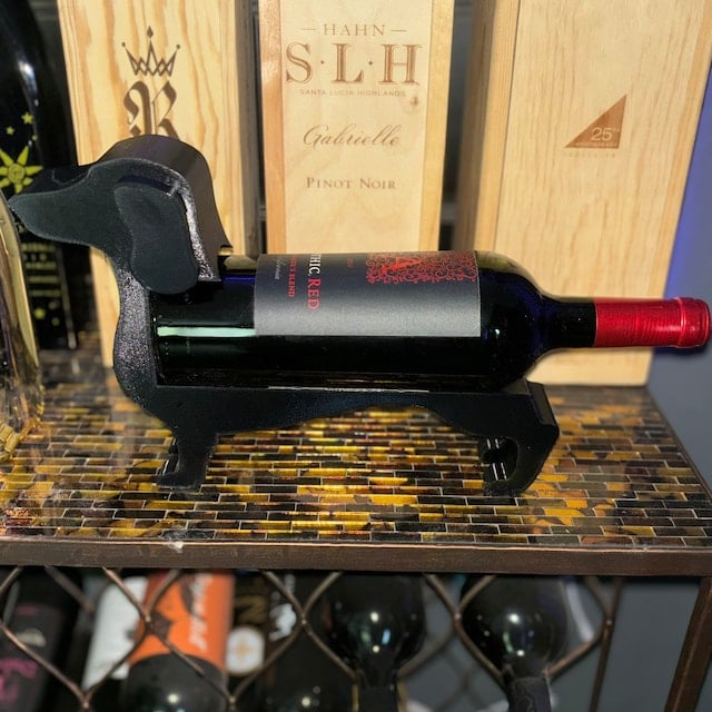 Dachshund Wine Racks for Home in Cast Resin | Decorative Table Stand That Cradles a Single Bottle | Six Colors