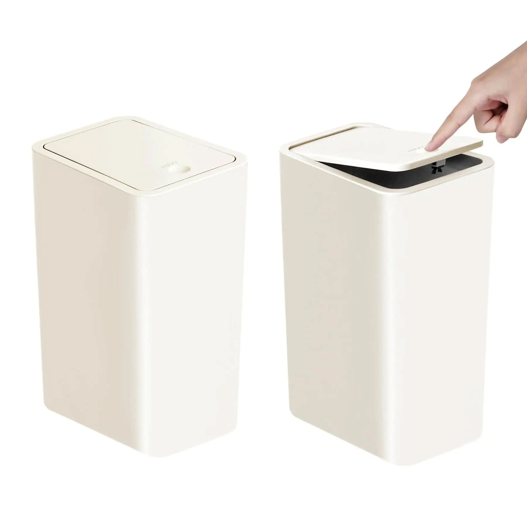 Slim Press-Top Trash Can 10L (2.6 Gal) | Durable ABS, 9.4 x 6.3 x 11.6 In | 1 or 2-Pack, 3 Colors | Odor-Sealing Lid for Any Room