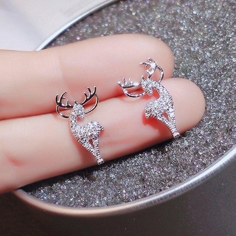 Reindeer Earrings in 925 Sterling Silver | Christmas Holiday Jewelry for Women | Lightweight Festive Xmas Gift Idea