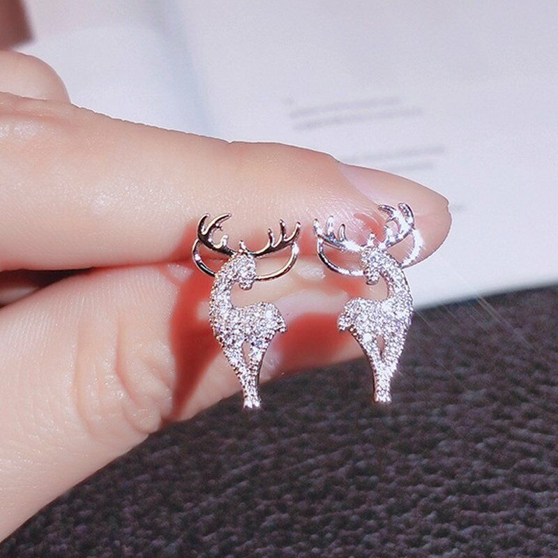 Reindeer Earrings in 925 Sterling Silver | Christmas Holiday Jewelry for Women | Lightweight Festive Xmas Gift Idea