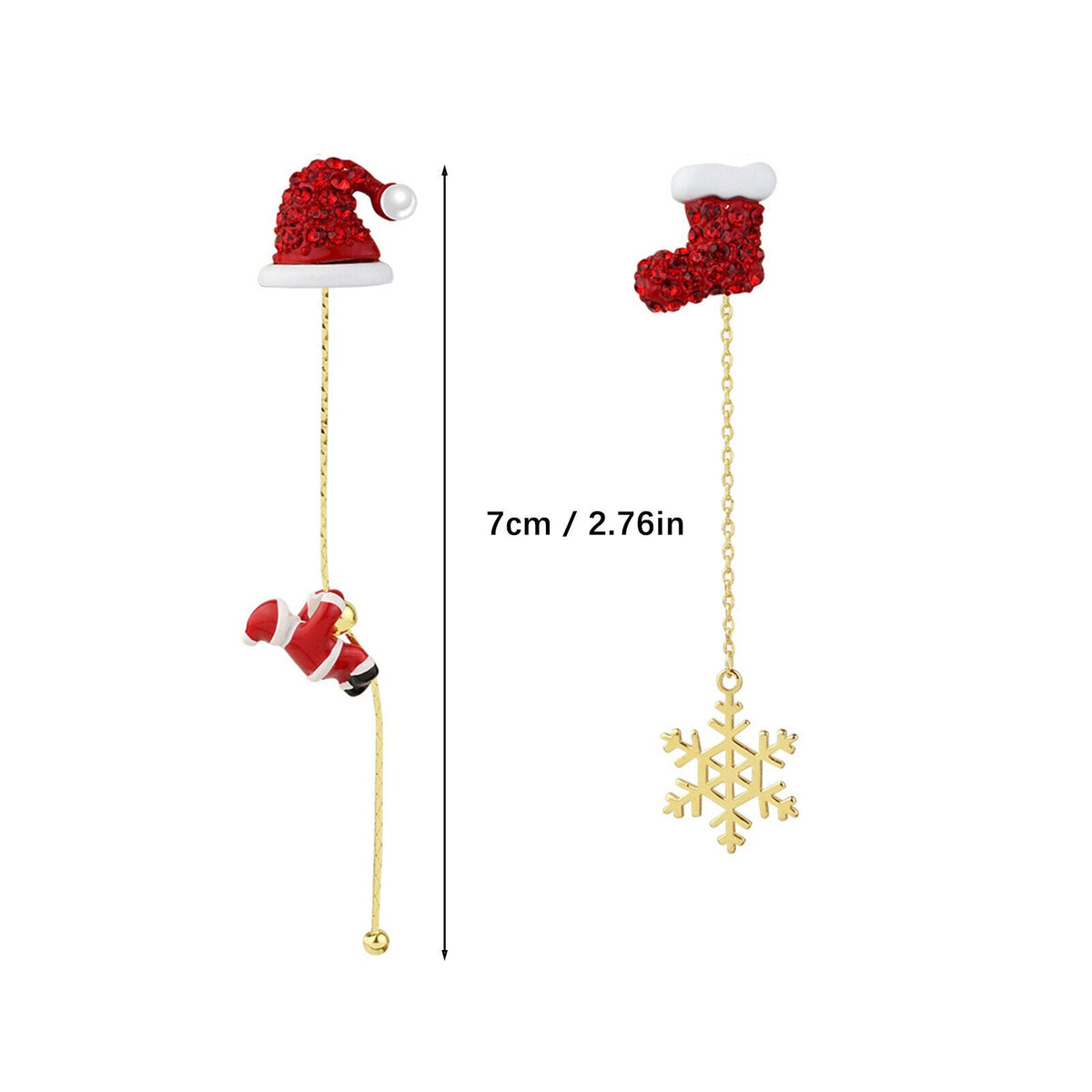 Santa Tassel Christmas Earrings with Tree or Snowflake Charm | Long 8 cm Dangle Festive Jewelry | Stainless Steel