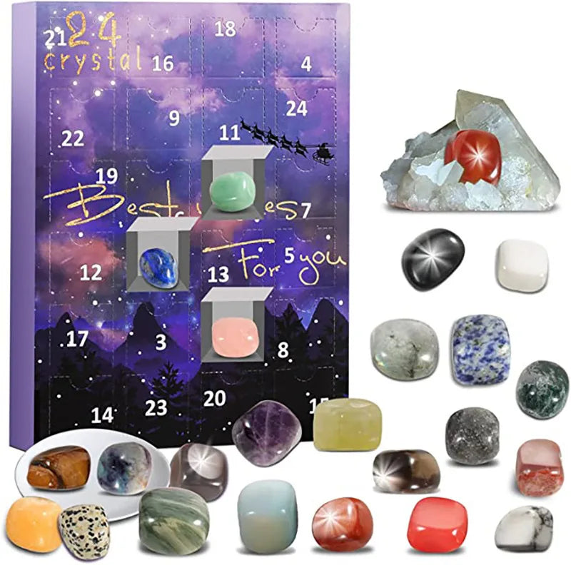Gemstone Advent Calendar for Kids with 24 Crystals | Christmas Countdown in Four Designs | Educational Xmas Gift