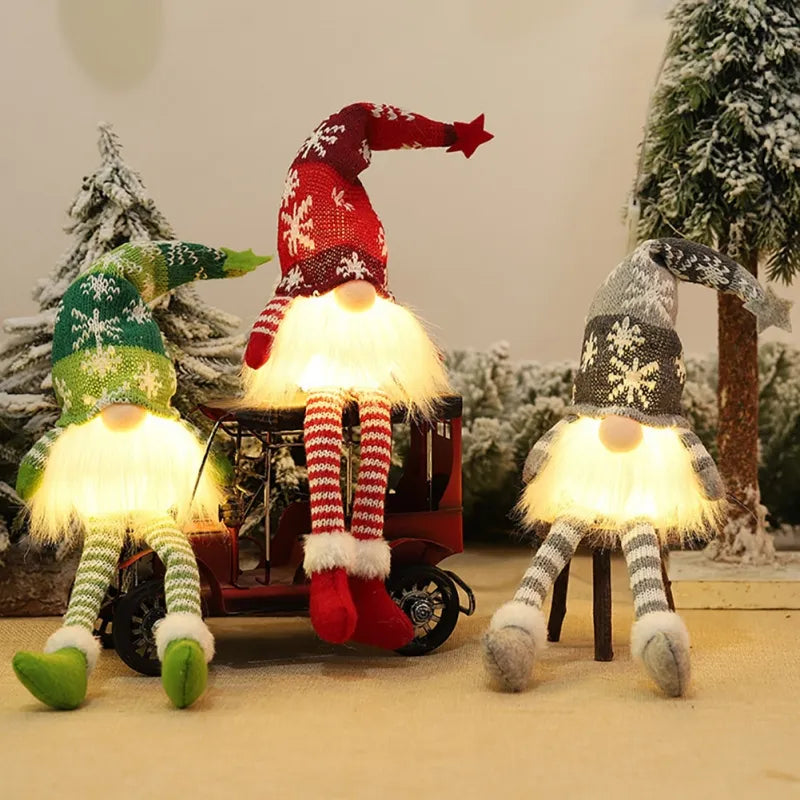 Light-Up Christmas Doll with Long Hat and Warm Glow | Soft Fabric Figurines in Green, Grey or Red | Indoor Decor