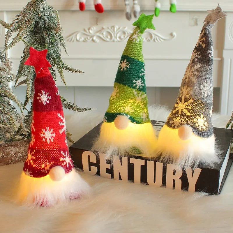 Light-Up Christmas Doll with Long Hat and Warm Glow | Soft Fabric Figurines in Green, Grey or Red | Indoor Decor