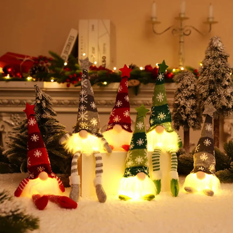 Light-Up Christmas Doll with Long Hat and Warm Glow | Soft Fabric Figurines in Green, Grey or Red | Indoor Decor