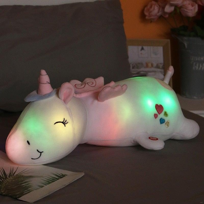 Glowing Unicorn Plush Toy, 60 cm, with a Color Changing LED Inside | Doubles as a Night Light or Pillow | Pink, Blue or White