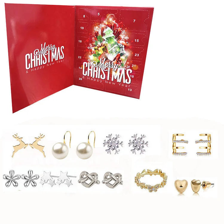 Jewelry Advent Calendar with 24 Pieces in Gold or Silver | Christmas Countdown for Women | Daily Necklace and Earrings