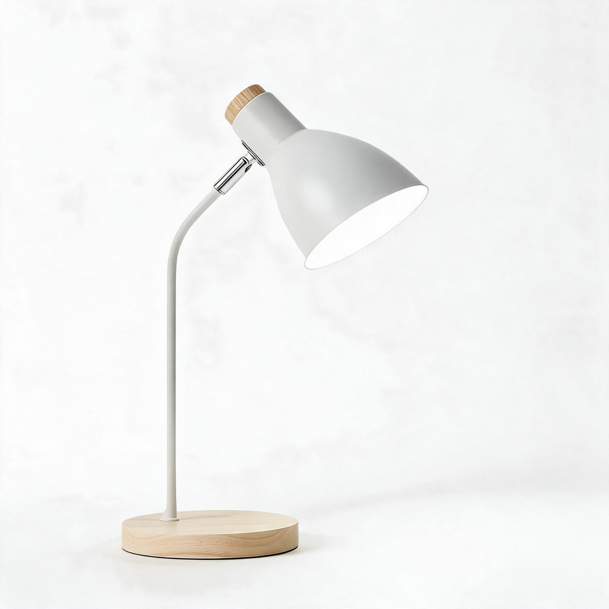 Scandinavian Table Lamp in Wood and Metal with E27 Socket | Warm or Cool White Bulb Light | For Reading, Desk and Bedside
