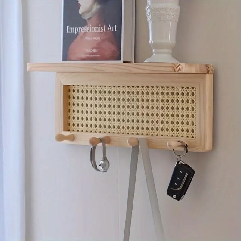 Wooden Wall Shelf with Hooks