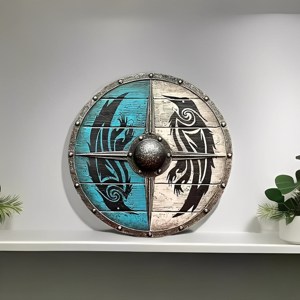 Norse buckler shield held for a costume event