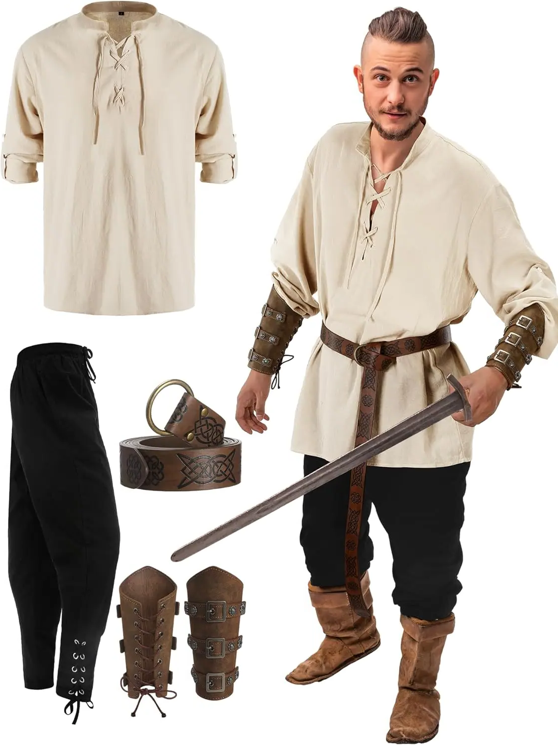 Men's pirate costume set detail view of the cotton fabric