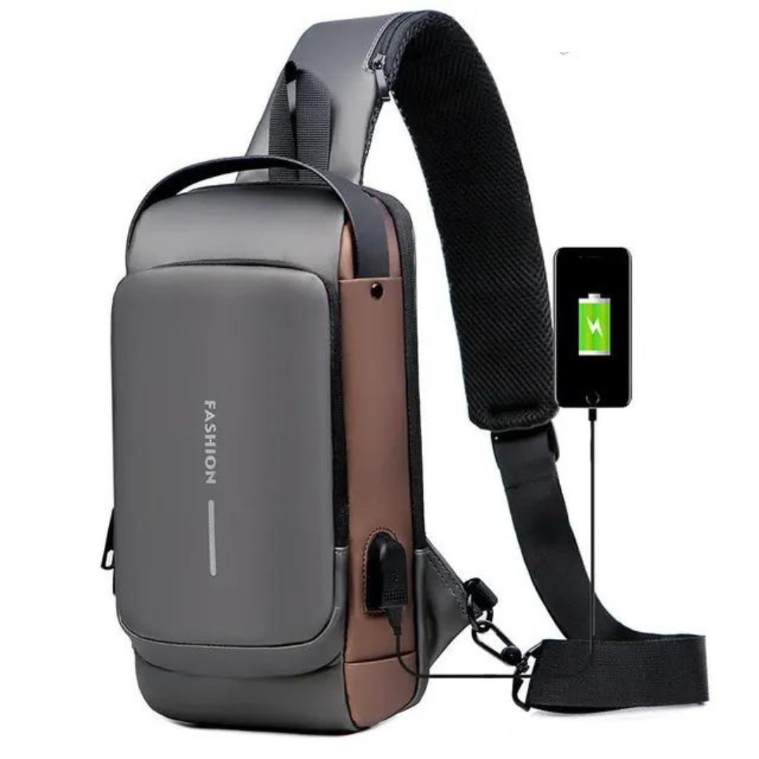 Anti Theft Crossbody Sling Bag with USB Charging Port | Water Repellent Chest Pack with Combination Lock
