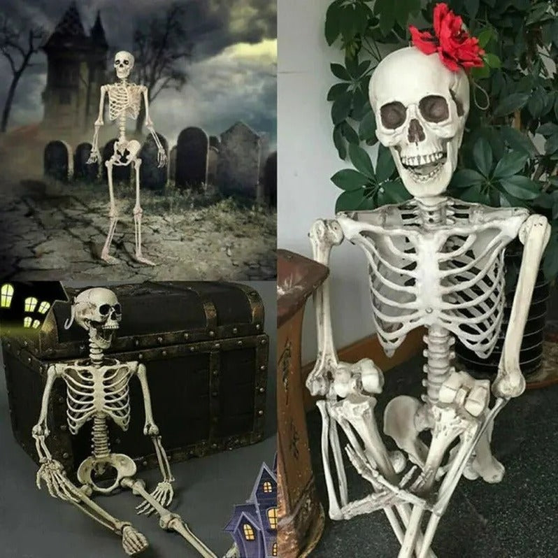 Flexible skeleton decoration displayed as spooky Halloween decor