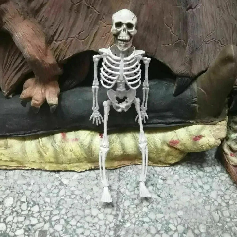 Close view of the aged bone detail on the plastic skeleton figure