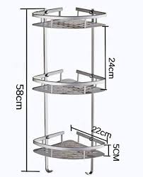 Three Tier Aluminum Corner Rack for the Shower | Shelves for Bathroom Wall Mounting, Fixings Included | 23 Inches Tall
