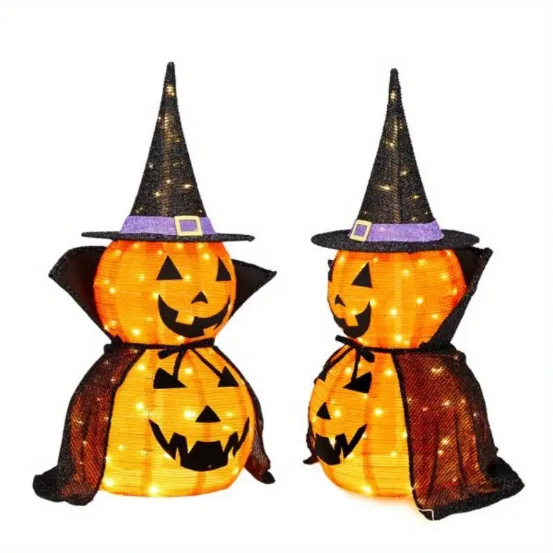 Lighted Halloween Pumpkin Set Of 2 | 3 Ft Tall With 176 Warm White LEDs Each | Collapsible Metal Frame, No Tools