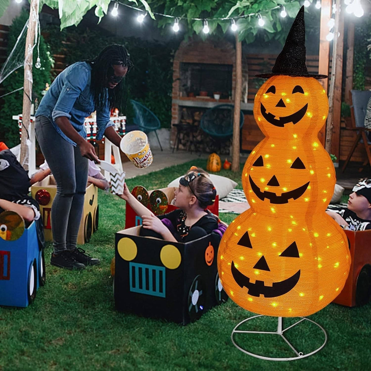 100 LED lights inside the fabric pumpkin Halloween decoration