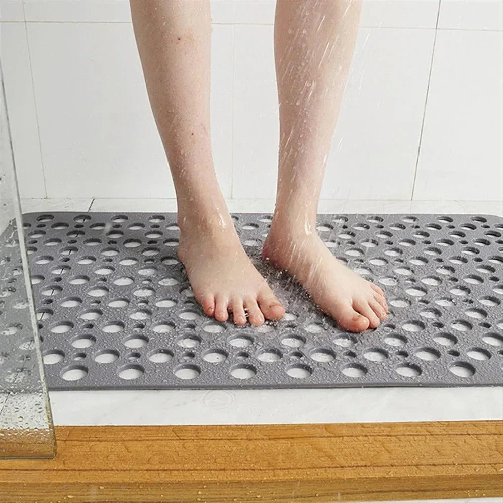 Shower Mat in PVC with TPE and Strong Suction Cups | Round Drain Holes Let Water Run Off Fast | Three Sizes, Six Colors