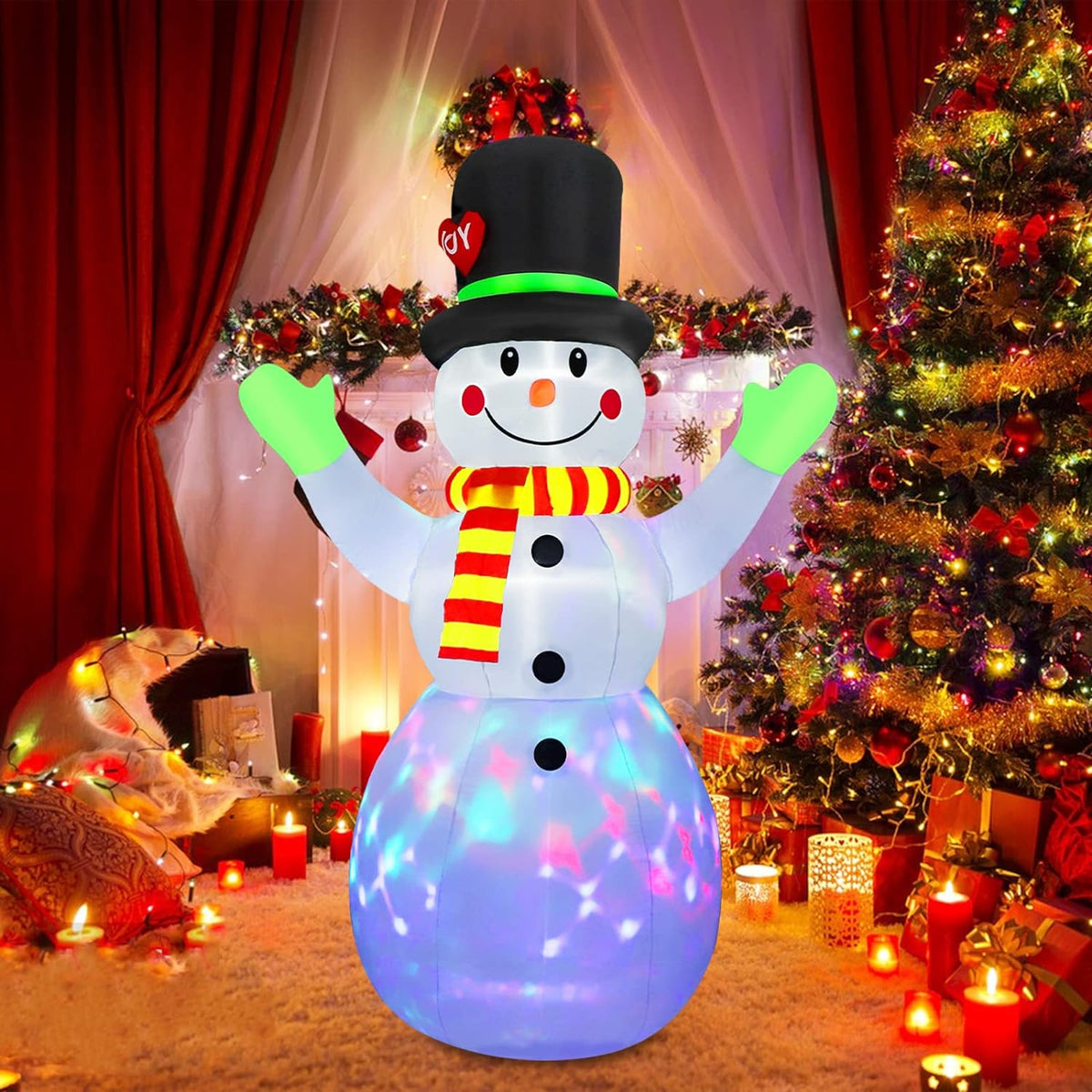 Inflatable Christmas Snowman 213 cm with LED Lights | Weather-Resistant Blow Up Yard Decorations | Gift Box Design