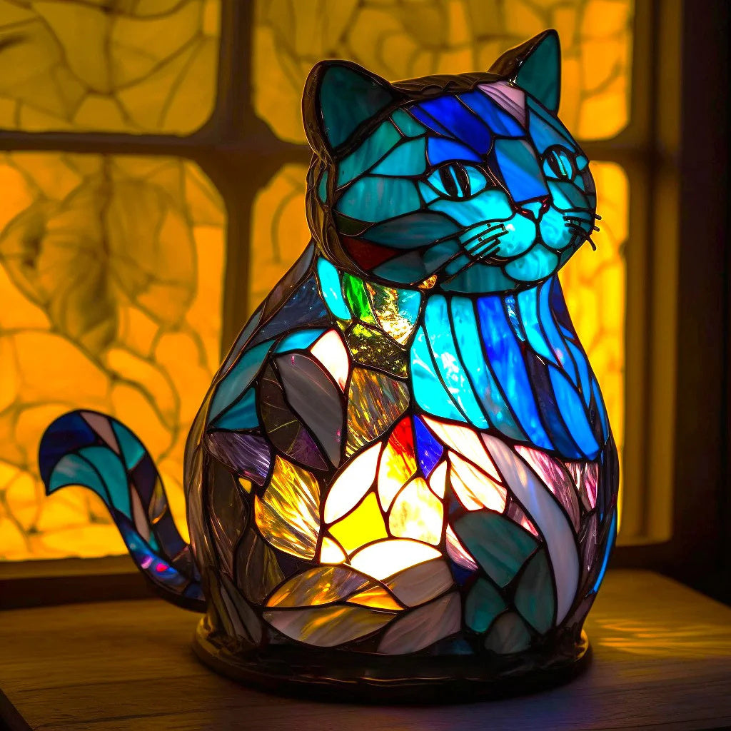 Table Lamp with Artistic Animal Base and Stained Glass Shade – Decorative Table Lighting