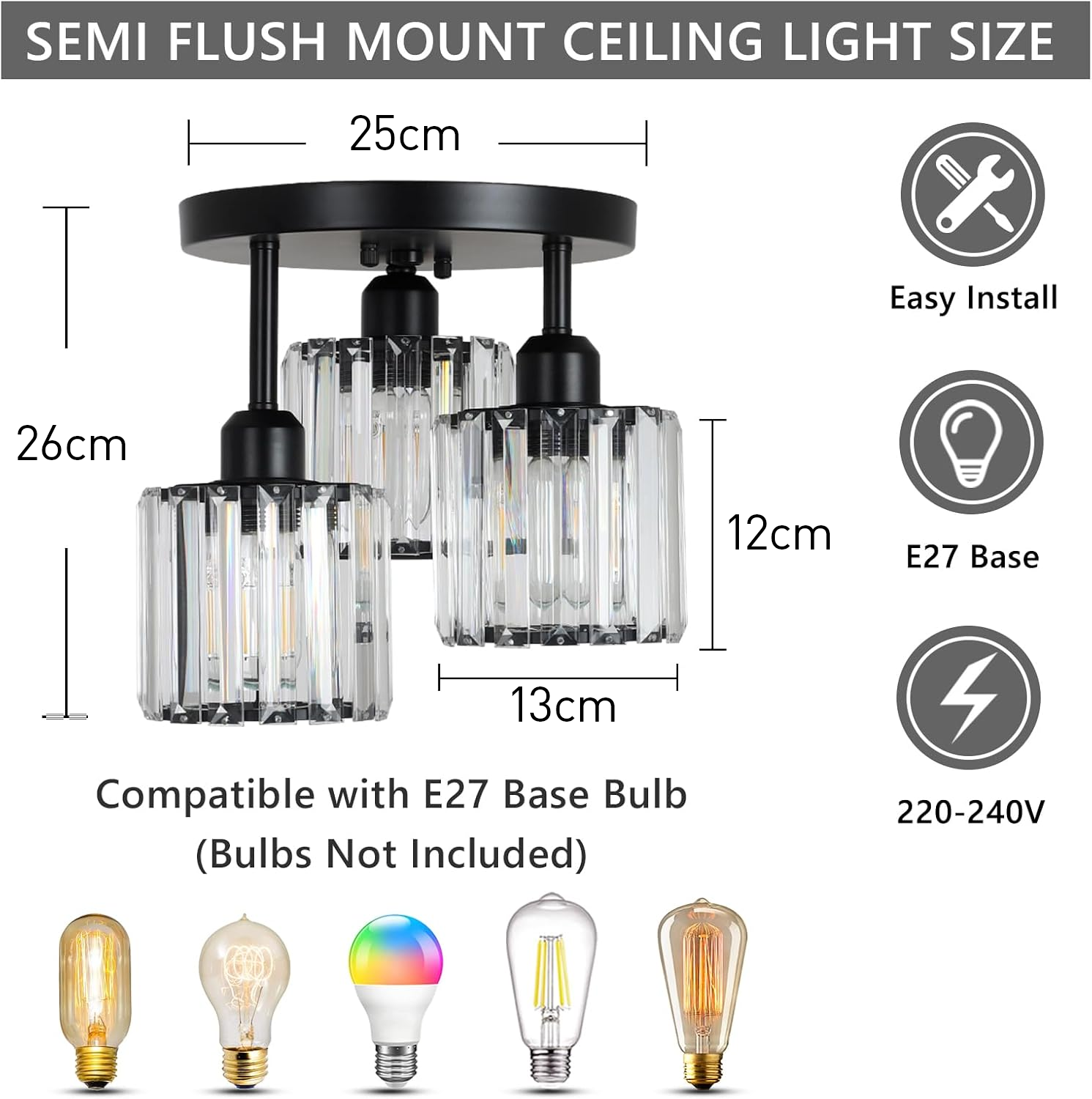 Crystal Ceiling Light Semi Flush Mount