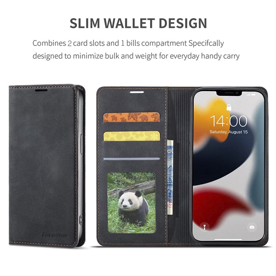 Wallet Phone Case for iPhone 15, Plus, Pro and Max | PU Leather Flip with a Magnetic Closure | 2 Card Slots and a Bill Pocket