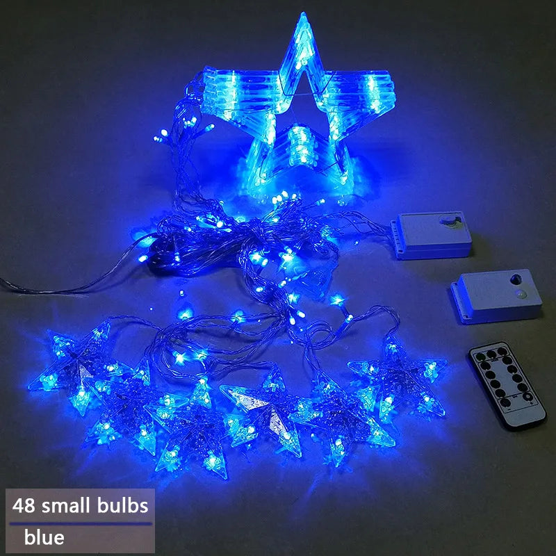 LED Star Curtain Christmas String Lights for Windows and Trees | Connectable Sets with Multiple Modes | Seven Color Choices